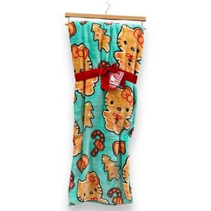 HELLO KITTY Gingerbread Christmas Teal Green Plush Throw Blanket 60 x 70 in NWT